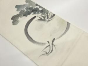 ひげ紬手描き蕪模様織出し袋帯